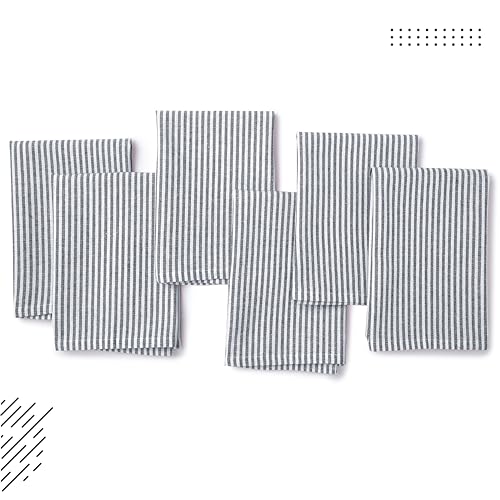 Image of Encasa XO Dining Table Napkins Set of 6, 45x45 cm | Machine Washable Reusable, Recycled Cotton Cloth Napkin, Soft & Absorbent, Table Decor for Hotels, Farmhouse - White & Ticking Navy Blue