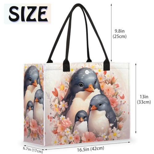 Penguin Family Flowers Tote Bag for Women Large Beach Bag Reusable Tote Bags for Work Travel Beach Shopping2