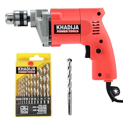KHADIJA Drill Machine 10mm With Free 13Pcs HSS Drill Bits & 1Pcs Masonary Bit Combo 6 Months Warranty (Red)