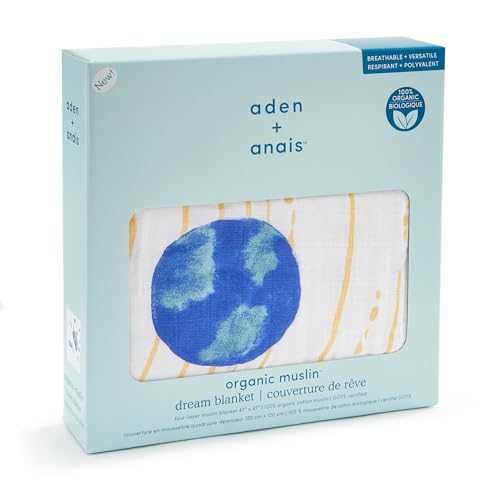 Image of aden + anais 100% Organic Cotton Muslin Dream Blanket, Perfect for Babies, Infants and Toddlers, Crib Blanket, Nursery Essential, Space Orbit