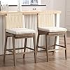 DUOMAY Modern Bar Stools Set of 2 27 Counter Height Barstools with Woven Back Linen Upholstered Kitchen Island Chair with Solid Wood Legs for Home Bar Coffee Shop Beige