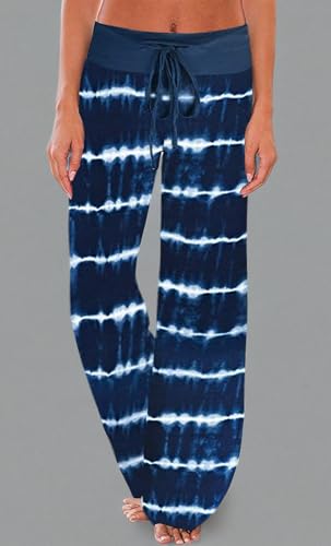 Image of AMiERY Women's Comfy Casual Pajama Pants Floral Print Drawstring Palazzo Lounge Pants Wide Leg