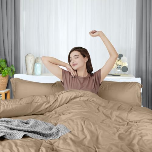 Image of Utopia Bedding Duvet Cover Twin Size - 2 Piece with Zipper Closure - 1 Comforter Cover 68X90 Inches & 1 Pillow Sham 20X26 Inches (Sand) Comforter Not Included