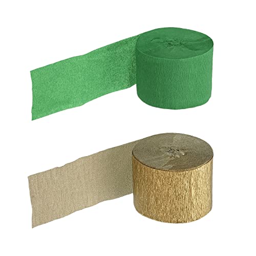 Meccanixity Crepe Paper Streamers 2 Rolls 72Ft In 2 Colors For Rainbow Party Decorations Wedding Ceremony Birthdays Christmas Decoration (Dark Green,Gold Tone) #TOP3