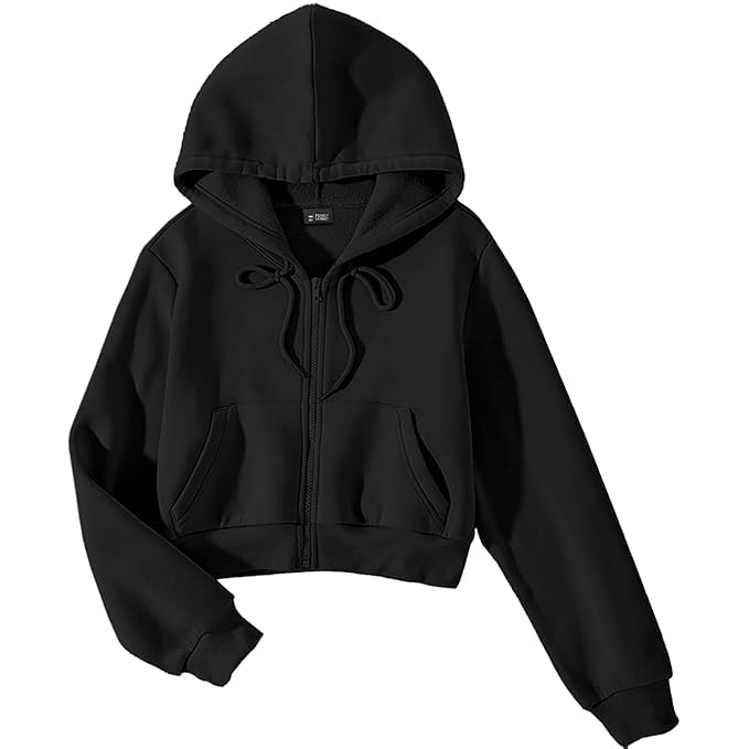 lll fashion Solid Fleece Crop Zipper Hoodie | Long Sleeves Winter Wear for Women's-picture-47