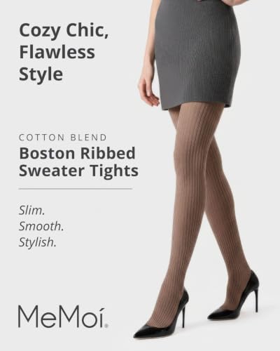 Image of MeMoi Boston Ribbed Cotton Sweater Tights, Warm Opaque Winter Tights