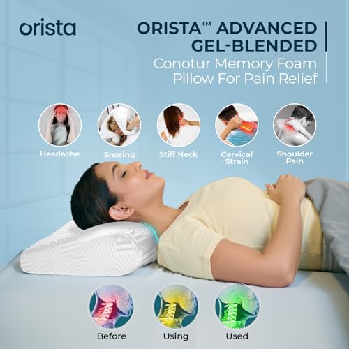 Image of ORISTA Advance Gel Blended Cervical Memory Foam Pillow | 2 Year Warranty |Orthopedic Neck & Shoulder Support Pillow for Sleeping |Improves Posture & Spinal Alignment | 23 x 14.5 x 4.5 Inch | Set of 2