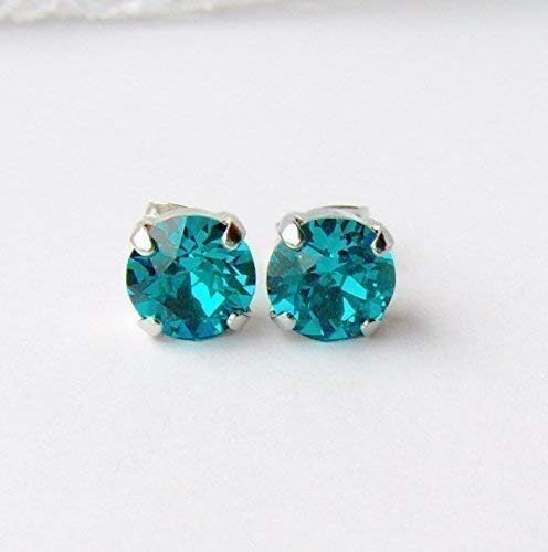 8mm Teal Blue rhinestone stud earrings