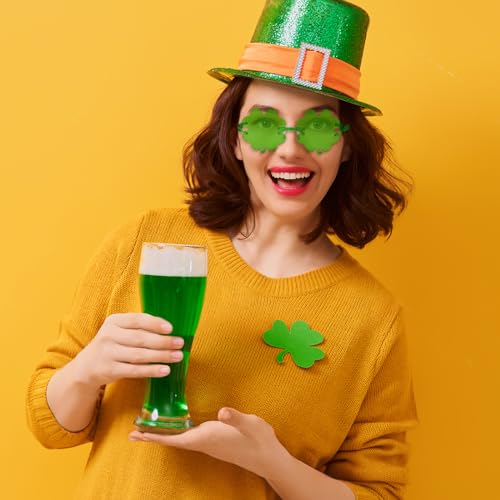 Matcheck 6 Pcs St. Patrick's Day Shamrock Sunglasses Irish Green Clover Glasses Lucky Four Leaf Costume Party Supplies3