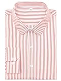 GIANZEN Mens Light Peach Shirt Dress Shirts for Men Oxford Long Sleeve Casual Button-Down White Striped Regular Fit Peach Pink Size XL