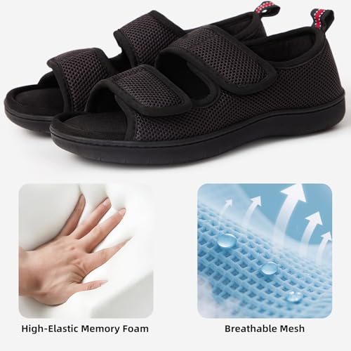 Image of Women's Slippers with Arch Support, Adjustable Open Toe Shoes for Diabetic | 5-Layer Construction, 60D Memory Foam, Machine Washable, Anti-Slip Outsole
