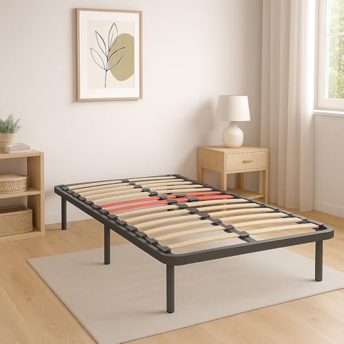 LA WEB DEL COLCHON Somier con Patas Multiláminas Regulador 90x 200 x 5 cm – Base de Cama Adaptable con Reguladores de Firmeza, 6 Patas Incluidas