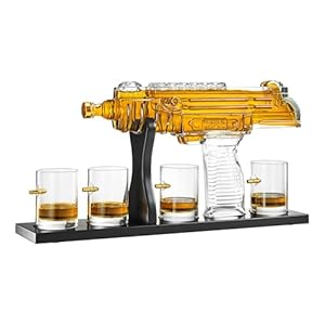 Gifts for Men Dad, Uzi Gun Whiskey Decanter Set-Limited Edition, Liquor Decanter with Bullet Shot Glass, Cool Anniversary Birthday Gift for Him Husband, Military Present for Home Bar Drinking