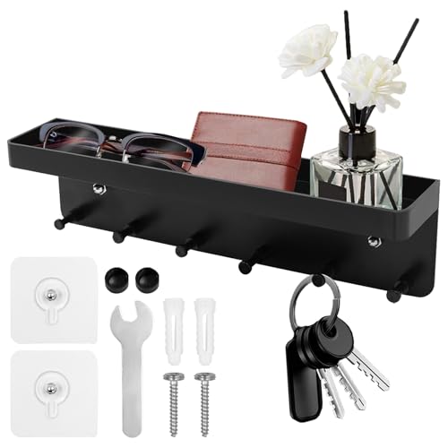JJYHEHOT Portachiavi da parete, con ripiano e 6 ganci, autoadesivo, per chiavi all'ingresso, per appendere posate da cucina