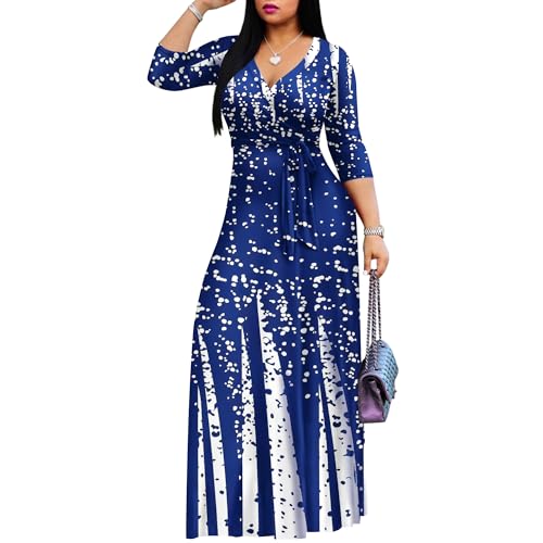 Image of FANDEE Plus Size Maxi Dress for Women Casual Summer Sundress V-Neck 3 /4 Sleeve