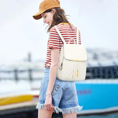 Image of KKXIU Quilted Trendy Leather Backpack Purse for Women and Ladies Shoulder Travel Daypacks Bags (White)