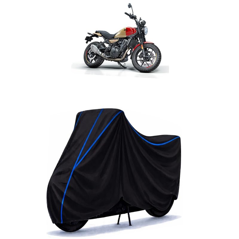 Image of Guerrilla Bike Cover Water Resistant Universal Motorcycle Rain | Heavy Duty UV Protection, Dust, Scratch Indoor Outdoor All Weather with Black Blue Piping Elastic