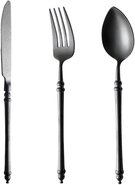 Silverware Flatware Cutlery Set, 3/12/18/24/30/36pcs Retro Matte 304 Stainless Steel Knife Fork Spoon Set Household Tableware Steak Knife Fork Spoon