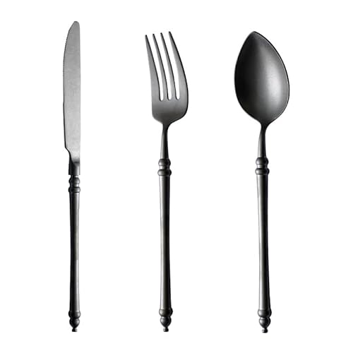 KLLJHB Juego de Cubiertos de Plata, 3/12/18/24/30/36 Piezas, Juego de Cuchillos, Tenedores y cucharas de Acero Inoxidable 304 Retro Mate, vajilla para el hogar, Cuchillo para c