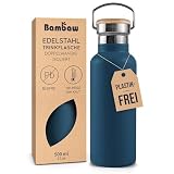 Bambaw Trinkflasche 500ml Edelstahl, Thermosflasche 500ml, Trinkflasche Metall, Mit Robustem Griff, Leicht zu Tragen, Auslaufsichern & Einfach Zu Reinigen, Ideal für Reisen (Azurblau)
