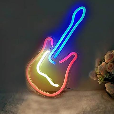 KIOPOWQ Guitar Neon Sign Light LED Wall Mounted Light Night Lamp Visual Art Lamp Party Decor for Bar Pub Club Home USB Cover