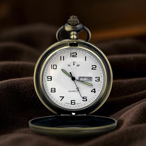 Image of BOSHIYA Smooth Quartz Pocket Watches for Men Classic Arabic Digital Luminous Dial & Day Date Pocket Watch with Chain Christmas Graduation Birthday Gifts
