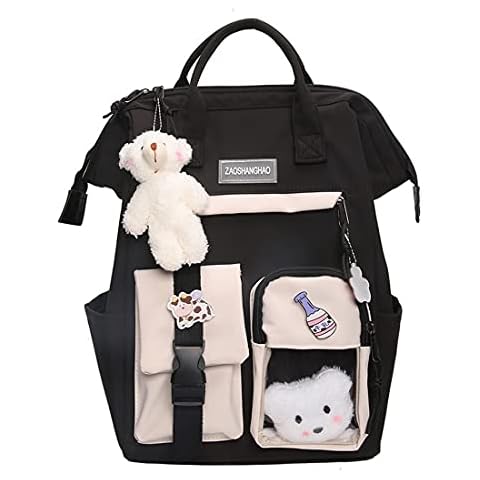 papasgix Women Waterproof Candy Colors Backpacks Fancy High School Bags for Teenage Girl Cute Travel Rucksack(Black) Cover