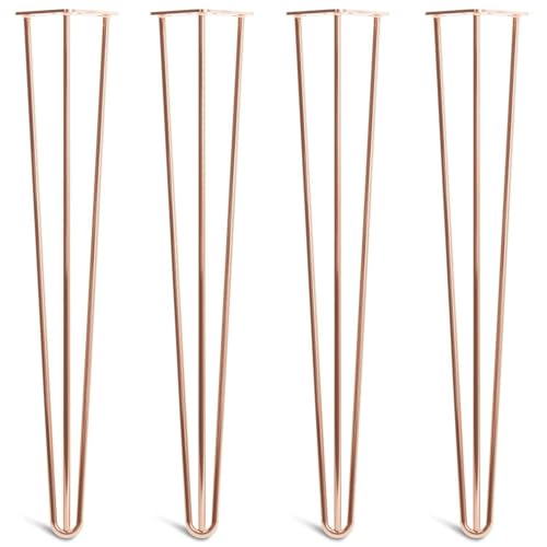 Image of [HLC] 4 x Hairpin Table Legs – Superior Double Weld Steel Construction With Screws, Build Guide & Protector Feet Worth £8 Included! – 10mm Steel [28"/71cm,Copper]