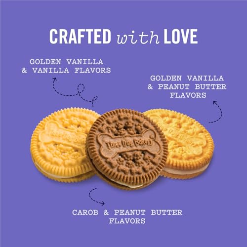 Three Dog Bakery Lick'n Crunch Sandwich Cookies Premium Dog Treats with No Artificial Flavors, Carob/Peanut Butter, Golden/Vanilla, 39 Ounces (Pack of 1)