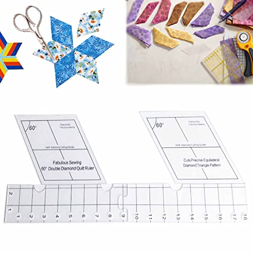Fabulous Sewing 60-Grad-Doppeldiamant-Quiltlineal, Doppeldiamant-Quiltlineal, Doppelstreifen-Quiltlineal, transparentes Patchwork-Näh-Schneidlineal Cover
