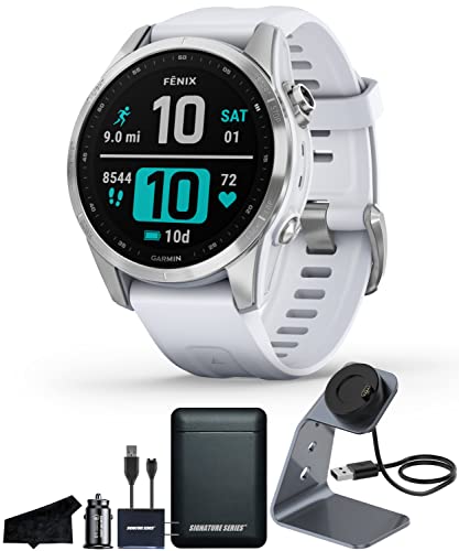 Garmin Fenix 7S Standard Edition, Rugged Outdoor GPS Smartwatch with Signature Series Charging Stand