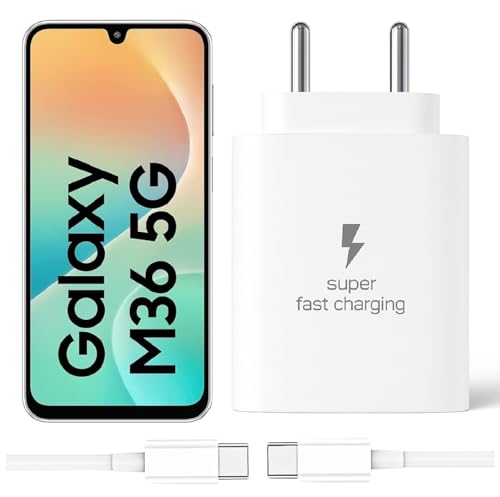 Image of 25W Type-C Charger with Cable Compatible with Samsung-Galaxy M36 5g | Super Fast Charger Adapter for S23 /S24 /S25 /S21Fe /A14 /M17 /M06 /M07 /M05 /F05 /F15 /F06 /M36 /A55 / F17 /A16 /M16 /A56 /A36 /A35 /A34 /A26, White