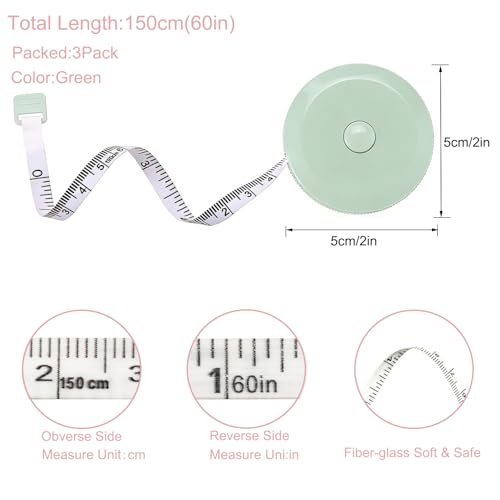 3 Pack Cintas Métricas Retráctiles Pequeñas de 150 cm miniatura 2