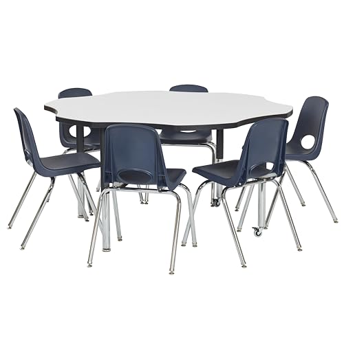 Image of FDP Dry-Erase Mobile Flower Activity School and Office Table (60 inch), Super Legs w / Glides and Casters for Collaborative Spaces, Adjustable Height 19-30 inches - Whiteboard Top /Black Edge