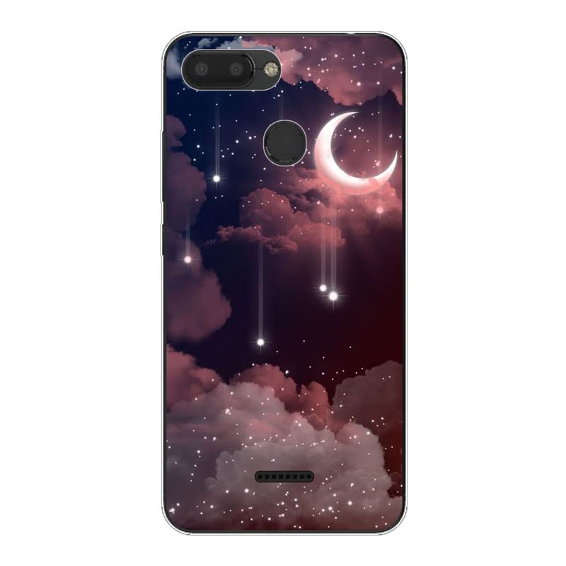 KARTXITAI Funda Silicone Case Compatible con Xiaomi Redmi 6, Carcasa de Silicona Cover, Gel Flexible,Regalo Original - Estrellas, Luna, Nubes, Cielo