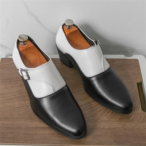 Men's Two Tone Genuine Leather Slip On Chunky Heel Monk Strap Dress Loafers Fashion Pointed Toe High Heel Chelsea Oxford Shoes Casual Business Formal Shoes3