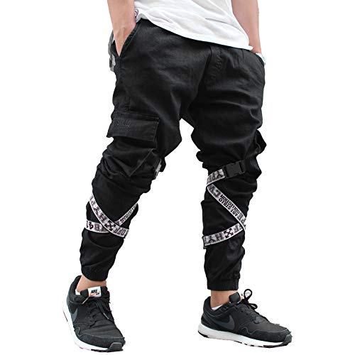 Calça Jogger Masculina Preta Sarja Com Fitas Tamanho:42;Cor:Preto