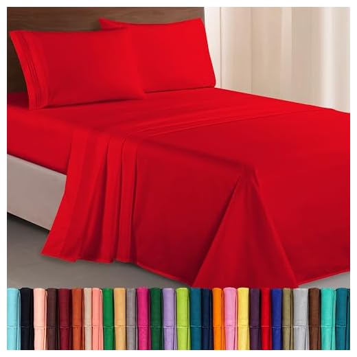 Elegant Comfort Luxurious 1500 Thread Count Egyptian Quality Three Line Embroidered Softest Premium Hotel Quality 4-Piece Bed Sheet Set, Wrinkle and Fade Resistant, Full, Red