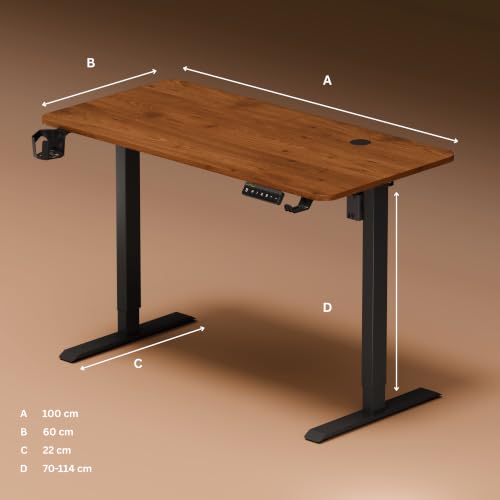 Image of Dr Luxur Stallion Electric Standing Desk | Height Adjustable | 70kg Load | 3 Memory Presets | Zero Wobble | Child Lock | Low Noise Motor | 4 Year Warranty | Metallic Frame (Honey Pine, 1000 * 600 mm)