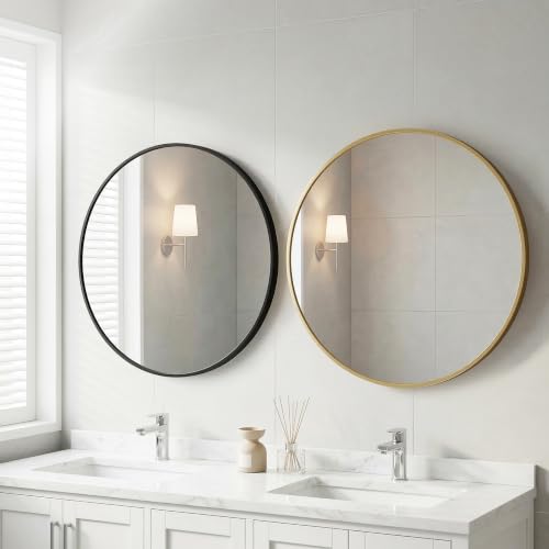 Image of NEWBULIG 24 Inch Round Wall Mirror, Bathroom Mirrors for Over Sink