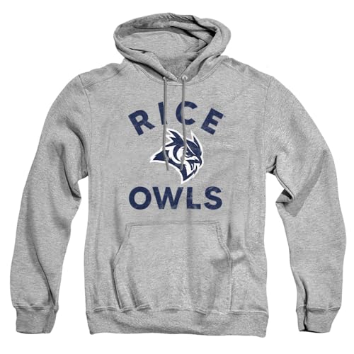 Rice University Official Owls Logo Unisex Adult Pull-Over Hoodie, Rice University, Athletic Heather, Large