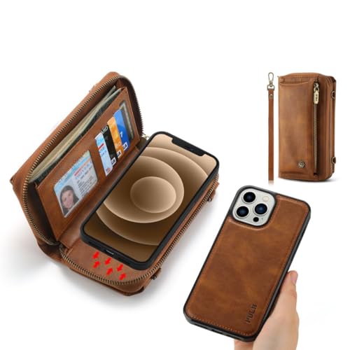 Étui compatible avec iPhone 14 en cuir premium marron à rabat