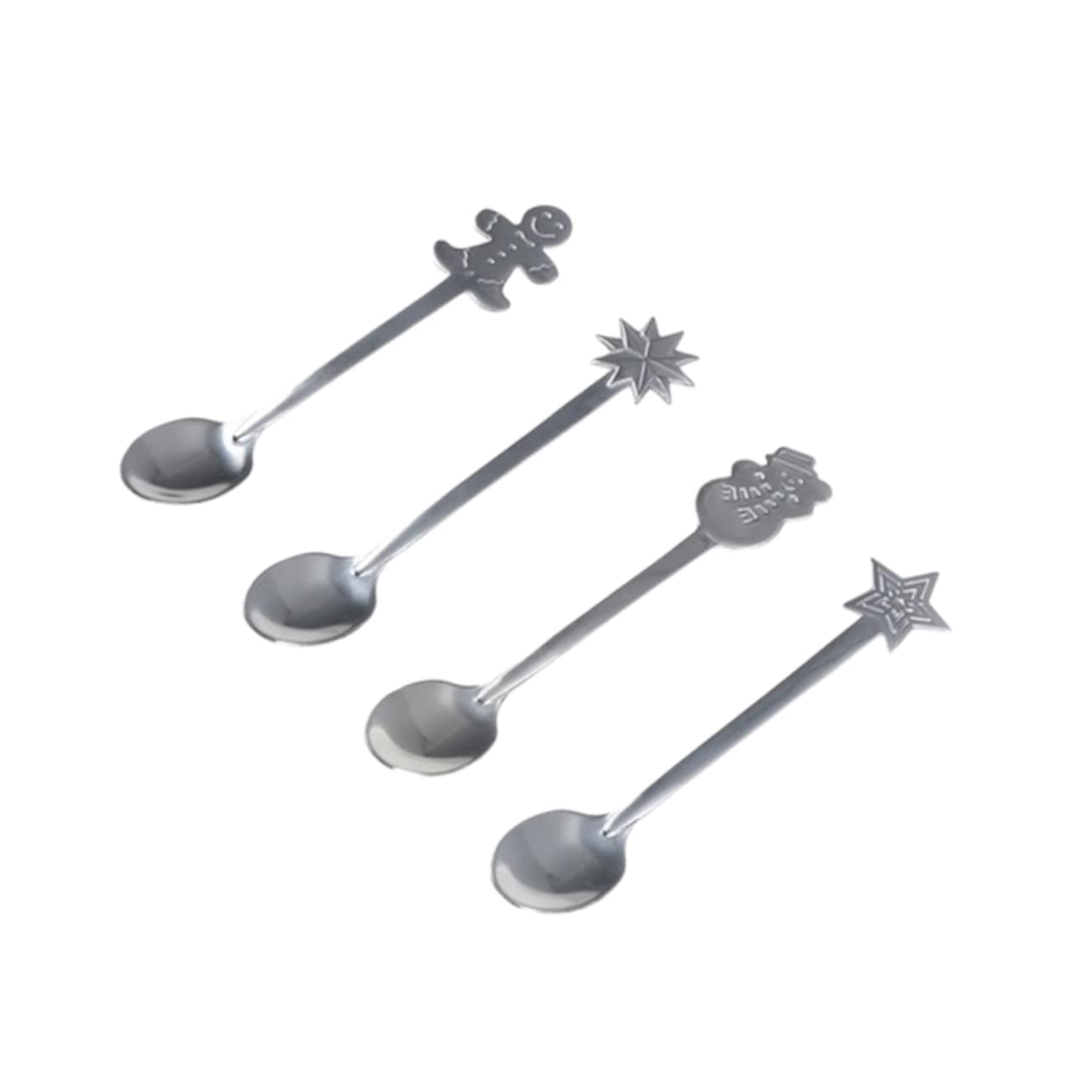 CIMAXIC 4pcs Xmas Stainless Steel Spoon Heart Shaped Spoons Mixing Spoon Christmas Spoon Coffee Spoons for Coffee Bar Stainless Flatware Bar Spoon Xmas Spoon Xmas Cartoon Spoon Silver