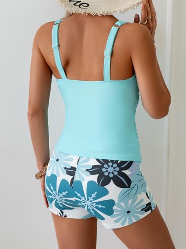 Image of B2prity Women's Tankini Swimsuit Tummy Control Ruched Two Piece Bathing Suit Push Up Modest Swim Suits with Shorts