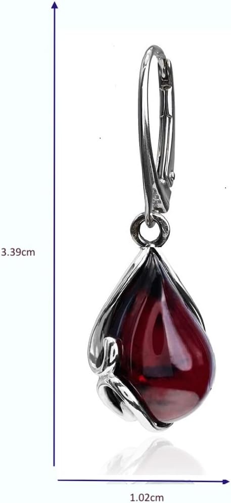 Ian and Valeri Co. Cherry Amber Sterling Silver Leverback Set Earrings Pendant Necklace18 Inches - Image 4