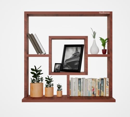 Lemo Engineered Wood Wall Mounted Display Shelves (Tier 6 Walnut) Living Room Kitchen Bookcase Modular Furniture Home Book Rack Decorative Shelf