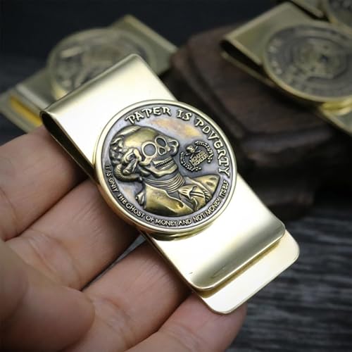 TsoLay Metal Money Clip, Brass Moneyclip, Vintage Coins Money Clip for Men, Creative Skull Money Clip Wallet for Dad, Hold About 10 Cash Banknotes and 2 Cards, 2.24 * 1.18in3
