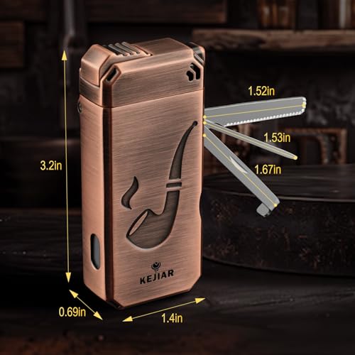 KEJIAR Pipe Lighter with Pipe Stand, 3 Collapsible Pipe Cleaning Tools, 4 in 1 Soft Flame Lighter, Refillable Butane, Men's Pipe Set Gift (Bronze Color) - Image 6