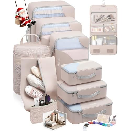 10 Set Packing Cubes for Travel, Gifts for Women Mom,Anti-Tearing Suitcase Organizer for Luggage with Shoe & Hanging Toiletry Bag,OlarHike Vacation Essentials & Accessories for Cruise Ship