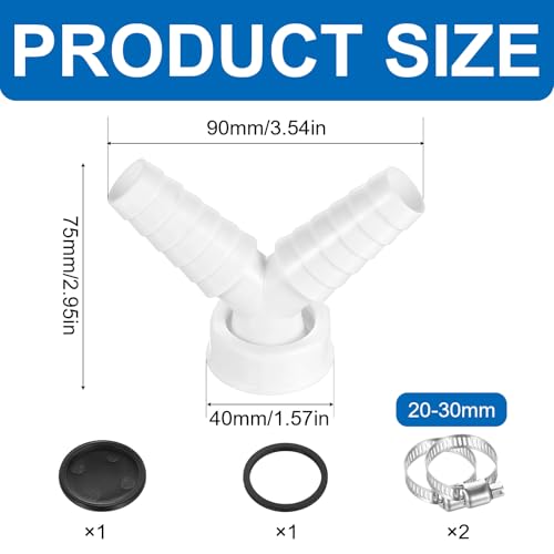 LIMEOW 1 Stück Waschmaschine Anschluss, Waschmaschinenanschluss, Abfluss Waschmaschine Doppelanschluss Y-Förmiges Design, 1-Zoll-Schlauch, mit Einlassanschluss für 19-24 mm Schläuche, Auslass DN 25